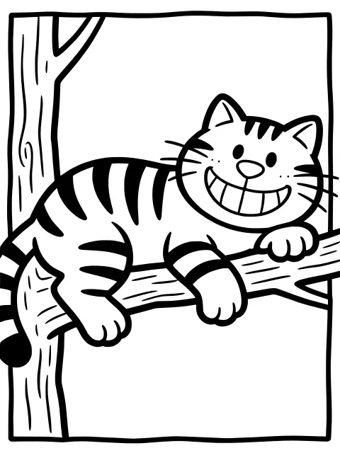 The grinning cat colouring page