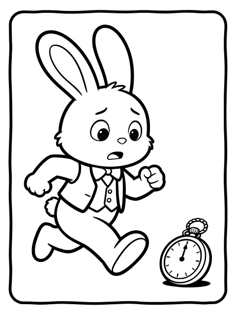 The white rabbit is late colouring page