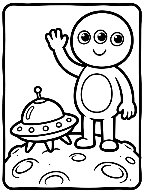 Friendly alien colouring page