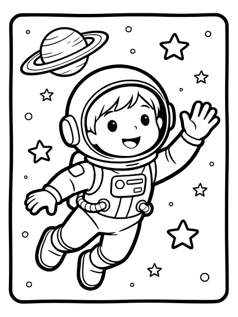Astronaut waving colouring page