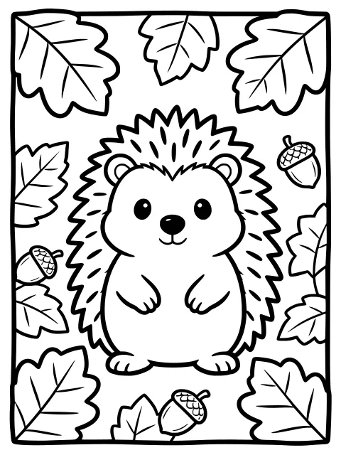 Autumn hedgehog colouring page