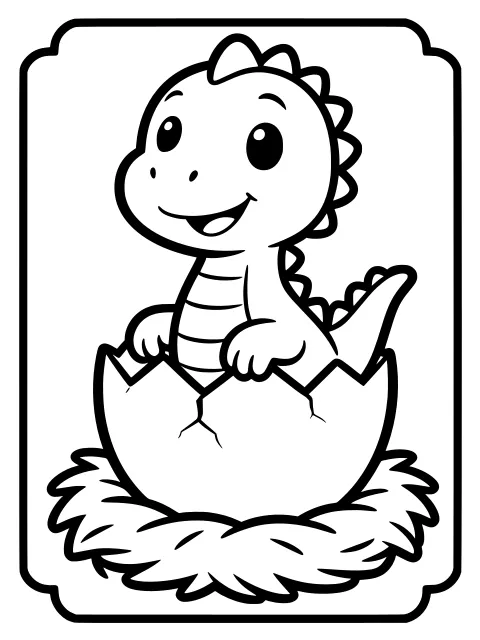 Baby dinosaur hatching colouring page