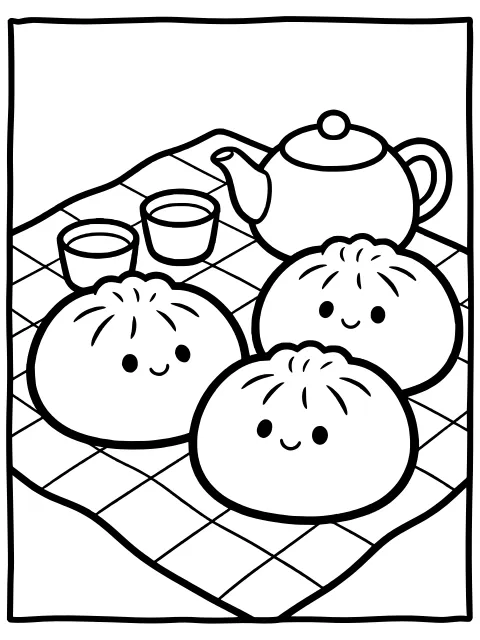 Bao bun picnic colouring page