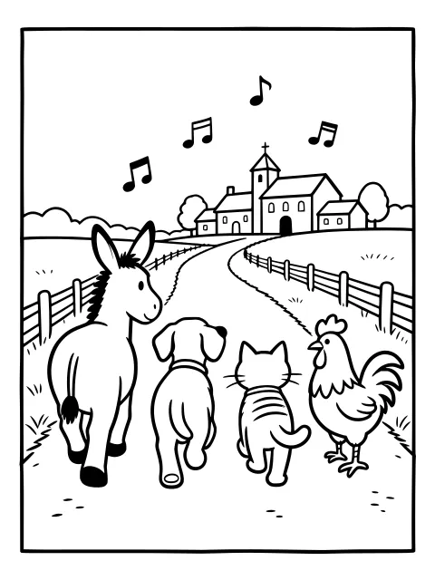 On the road to Bremen colouring page