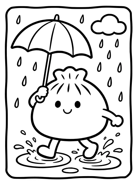 Dumpling with an umbrella colouring page