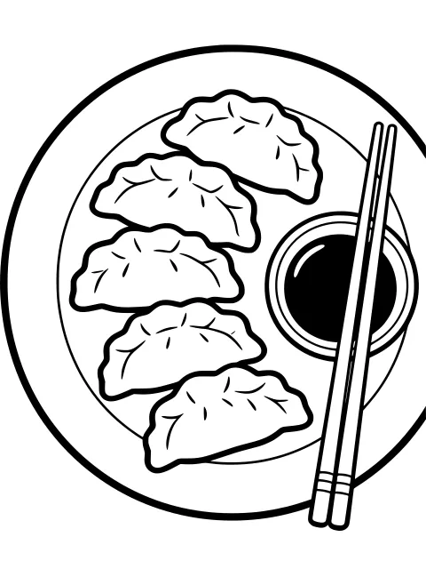Dumplings and chopsticks colouring page