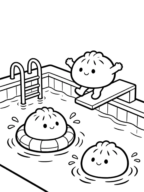 Dumplings in the swimming pool colouring page