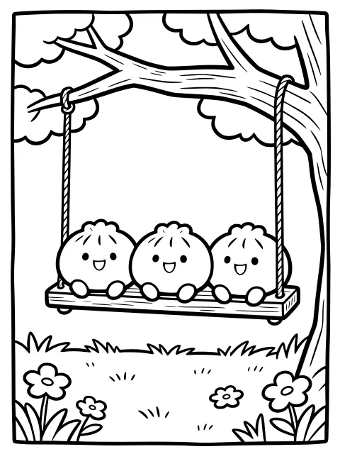 Dumplings on a swing colouring page