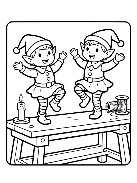 The elves in their new clothes colouring page