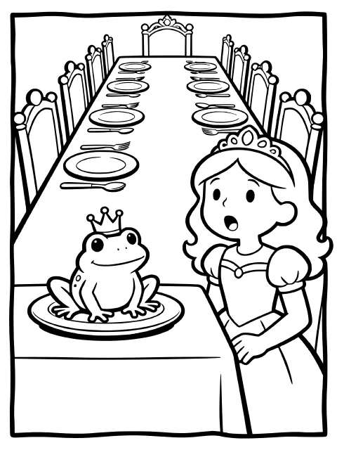 The frog comes to dinner colouring page