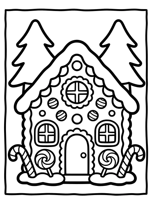 Gingerbread house colouring page