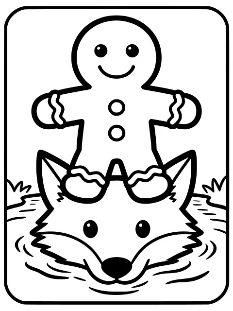 The gingerbread man and the fox colouring page