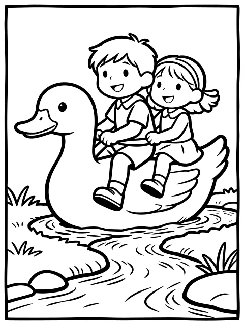 Hansel and Gretel and the white duck colouring page