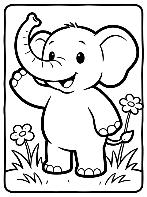 Happy elephant colouring page