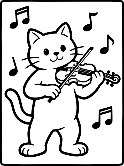 The cat and the fiddle colouring page