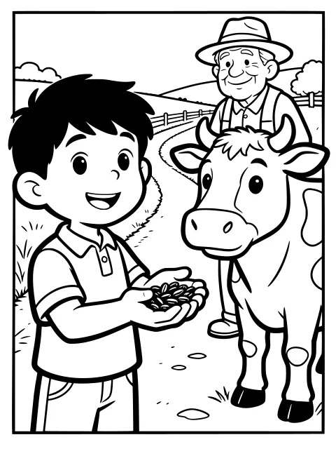 Jack swaps the cow for magic beans colouring page