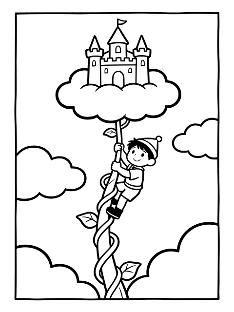 Jack climbs the beanstalk colouring page