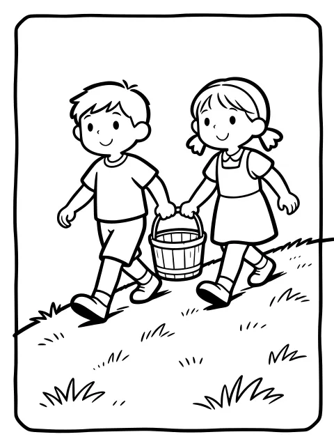 Jack and Jill went up the hill colouring page