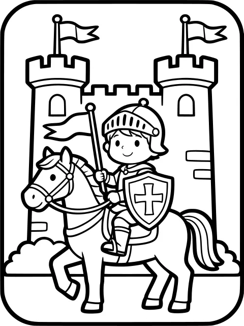 A young knight colouring page