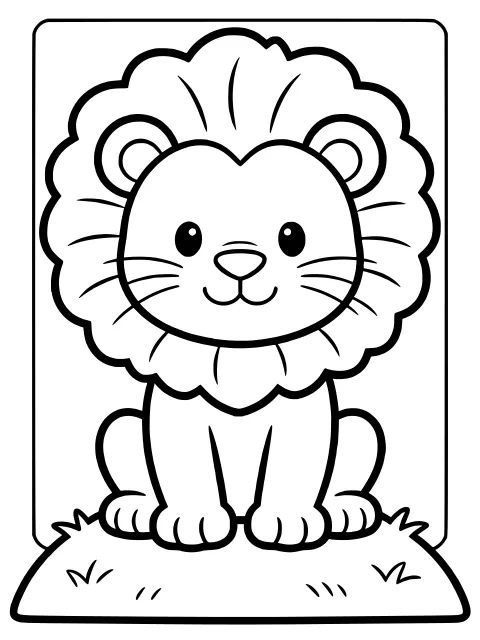 Smiling lion cub colouring page
