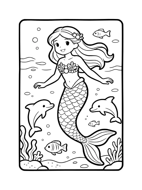Swimming with the dolphins colouring page