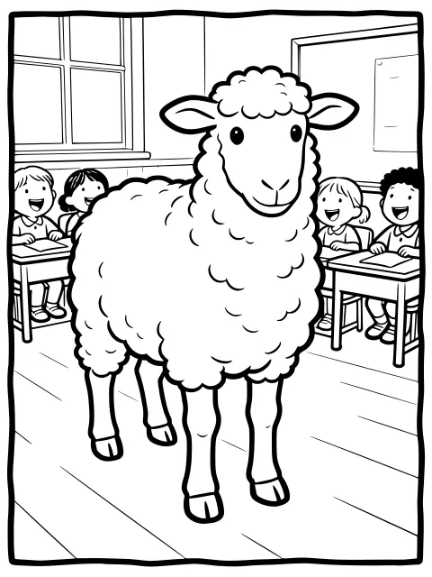 The lamb at school colouring page
