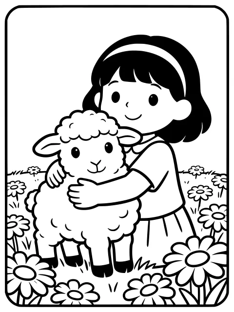 Mary and her lamb colouring page