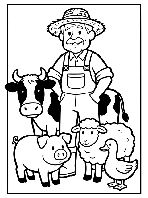Old MacDonald and his animals colouring page