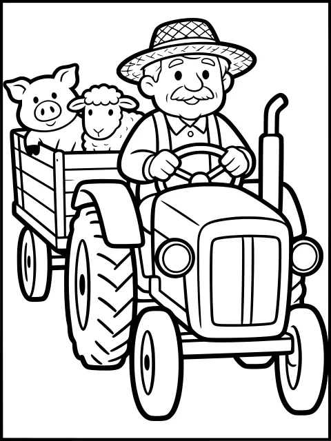 Old MacDonald's tractor colouring page