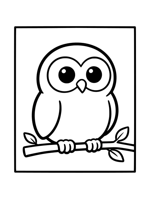 Owl on a branch colouring page