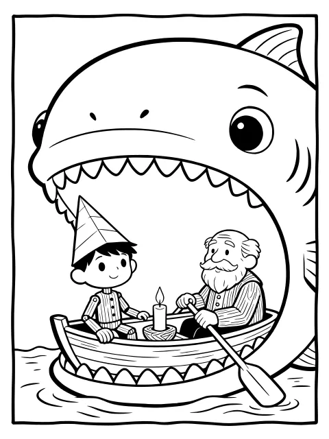 Inside the giant fish colouring page