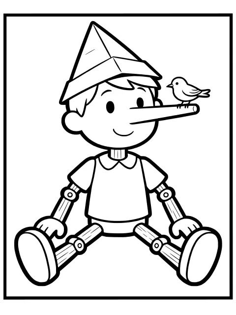 Pinocchio's long nose colouring page