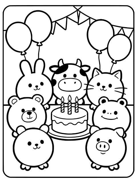 The Puffballs' party colouring page