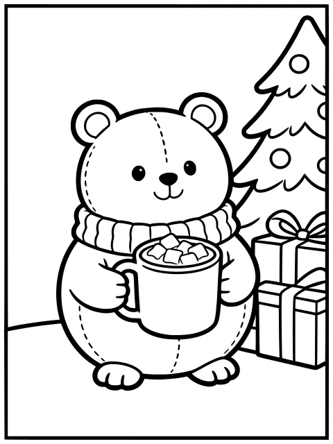 Bo the Puffball's hot cocoa colouring page