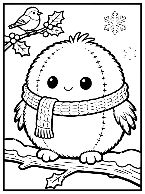 Coco the Puffball in the snow colouring page