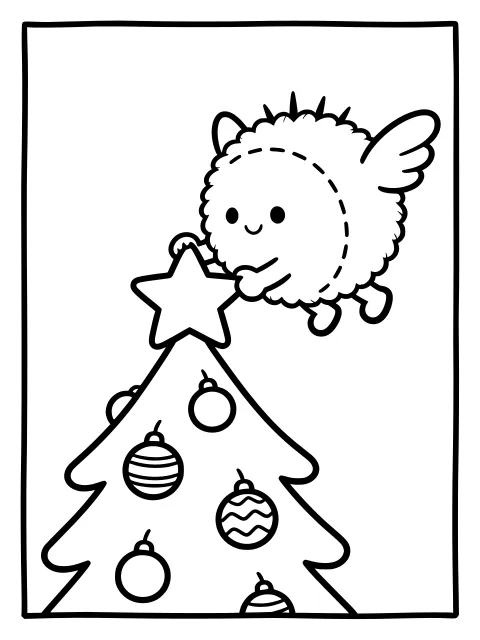 Fizz the Puffball and the Christmas star colouring page