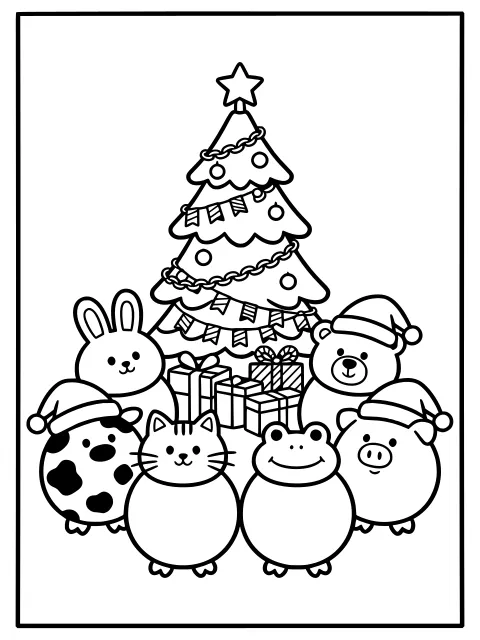 The Puffballs' Christmas colouring page