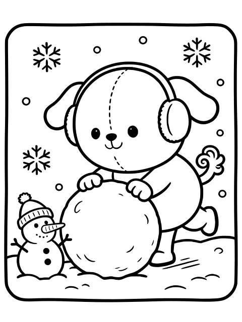 Peaches the Puffball's snowman colouring page