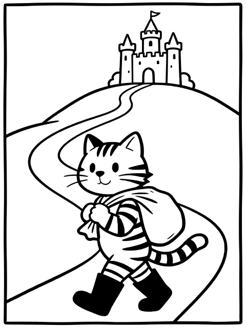 Puss in Boots on the road colouring page