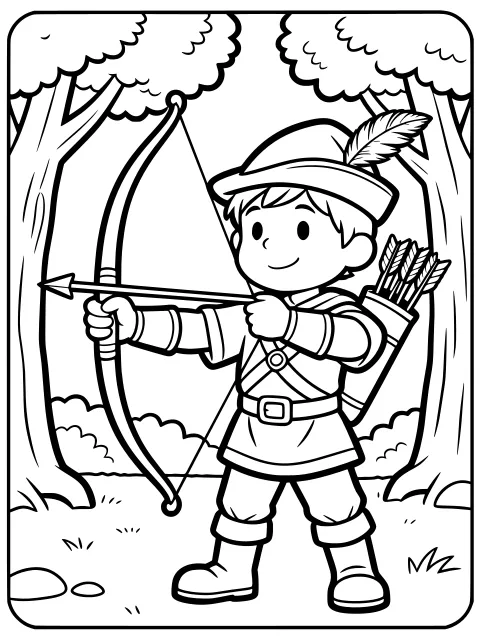 Robin Hood the archer colouring page