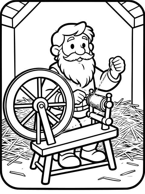 Spinning straw into gold colouring page