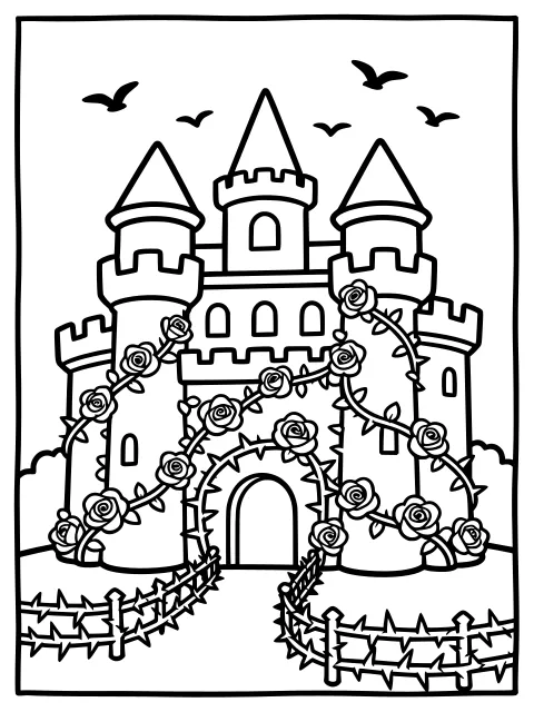 The castle of roses colouring page