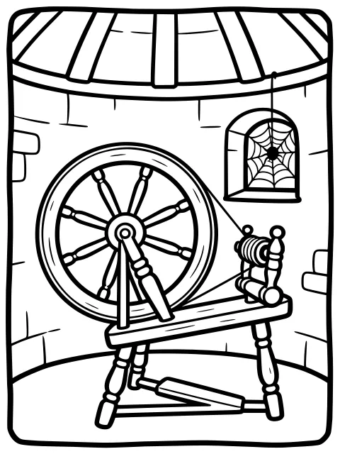 The spinning wheel in the tower colouring page