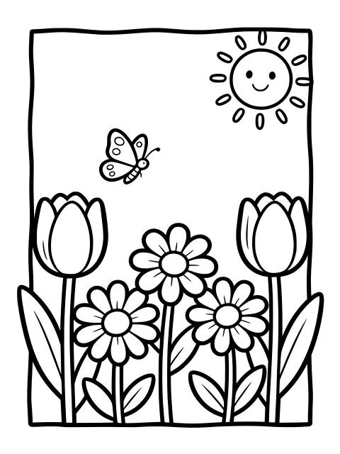 Spring flowers colouring page