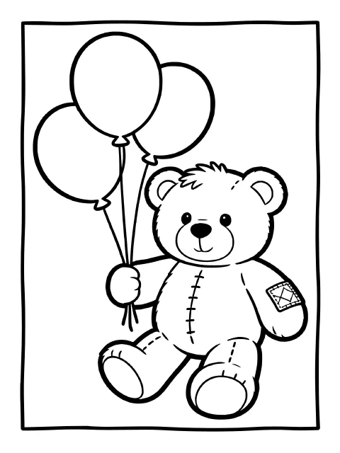 Squishy bear with balloons colouring page