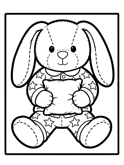 Squishy bunny in pyjamas colouring page