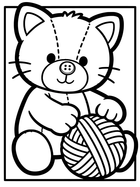 Squishy cat with a ball of wool colouring page