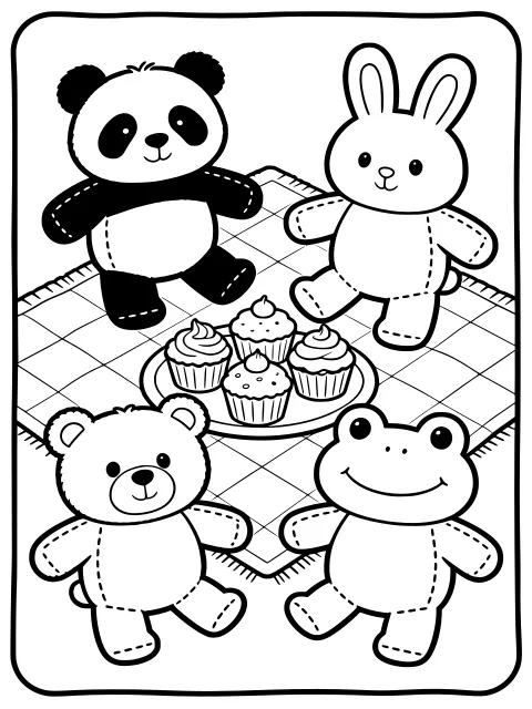 Squishy friends' picnic colouring page