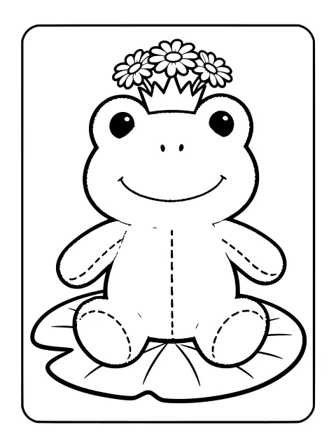 Squishy frog on a lily pad colouring page