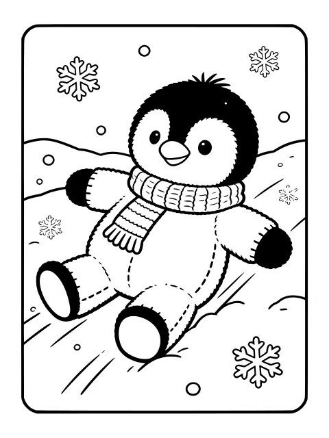 Squishy penguin in the snow colouring page